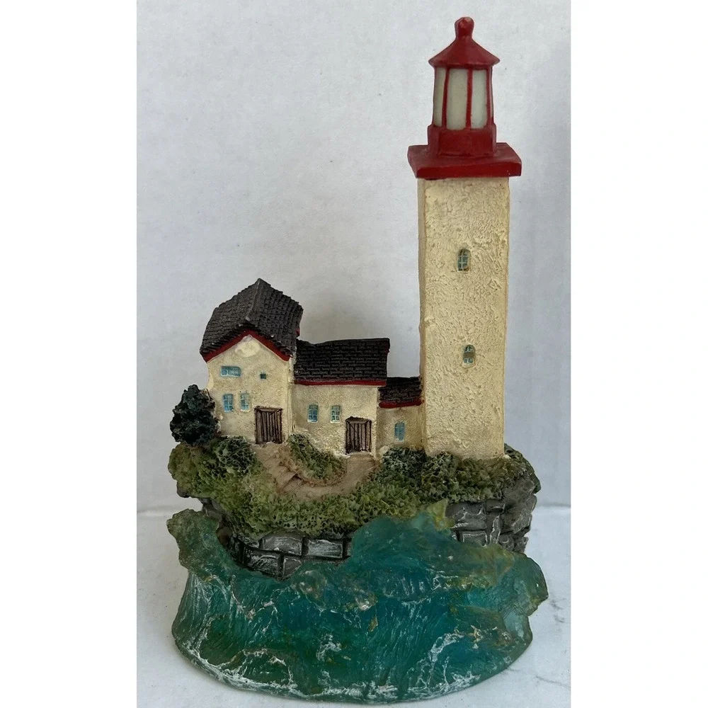 Light House Sculpture With House Ocean Sea Waves Book Shelf Decor